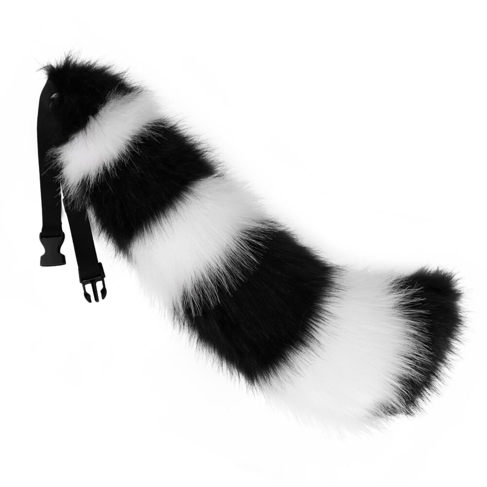 6353 Faux Fur Tail for Cosplay Halloween Party Costume 1-black white